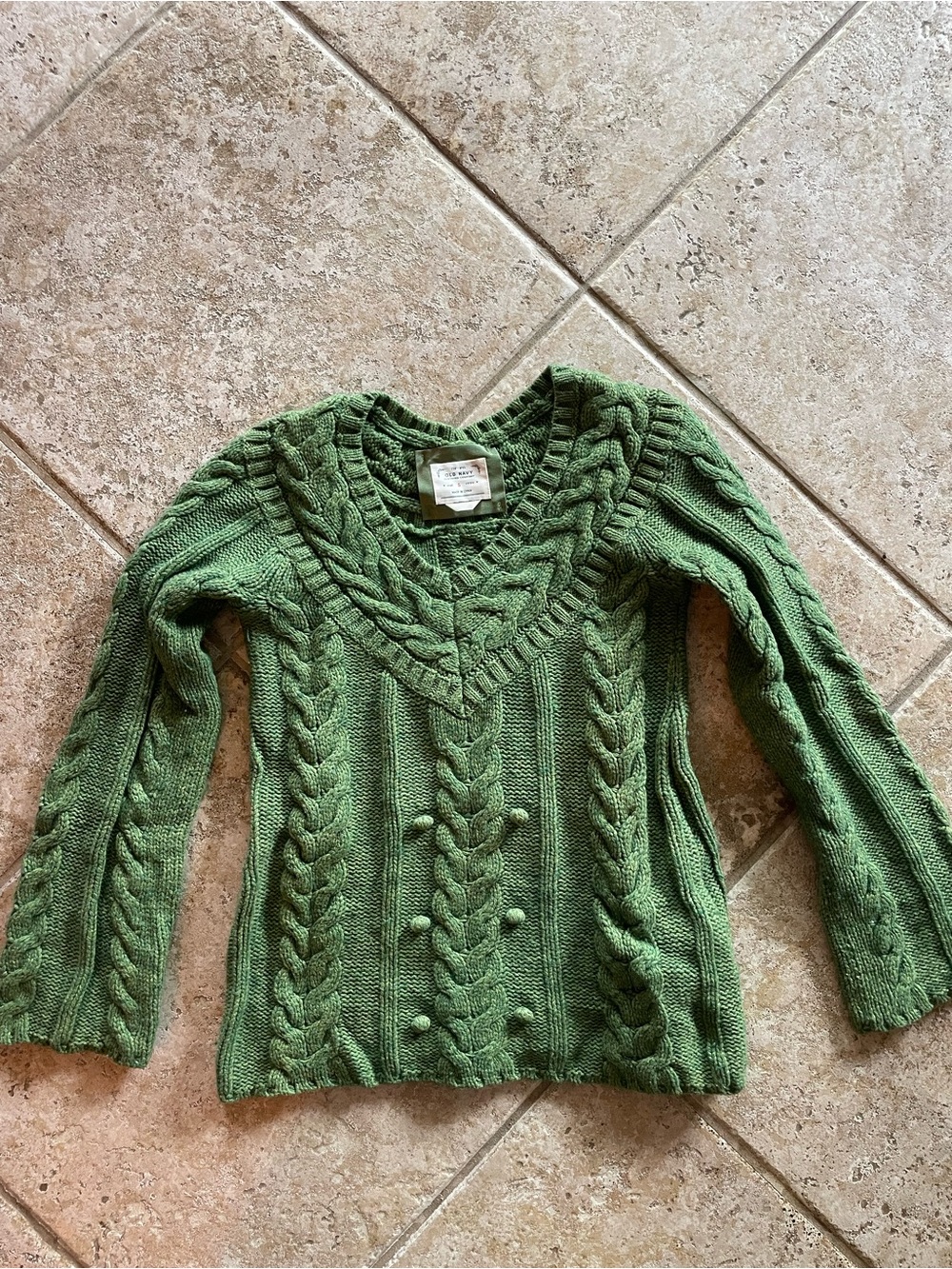 Old Navy Olive Green Cable-Knit V-Neck Sweater